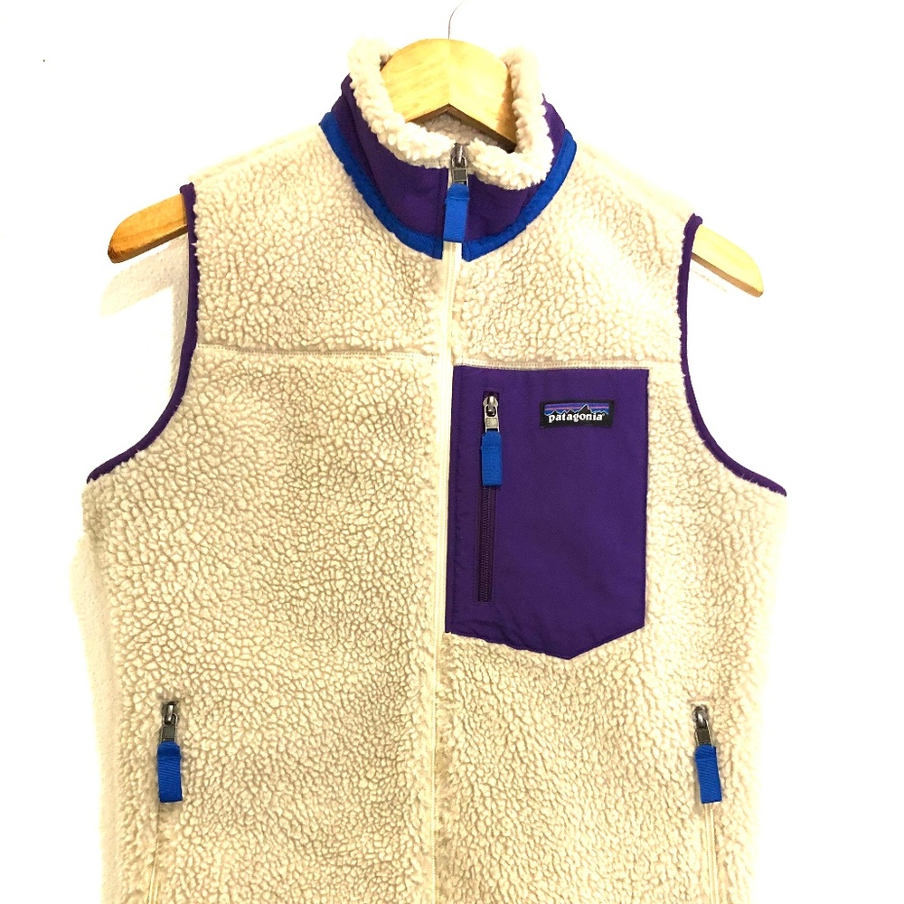 LIKE NEW! Patagonia Women's Classic Retro-X Fleece Vest - Ivory & Purple